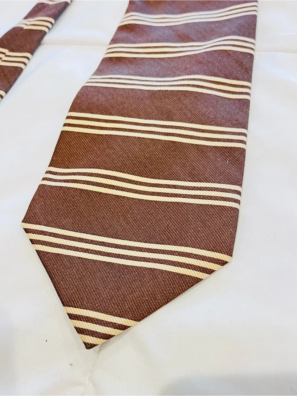 Structure Silk & Cotton Neck  Tie Striped Brown Tan Stripes NWT
